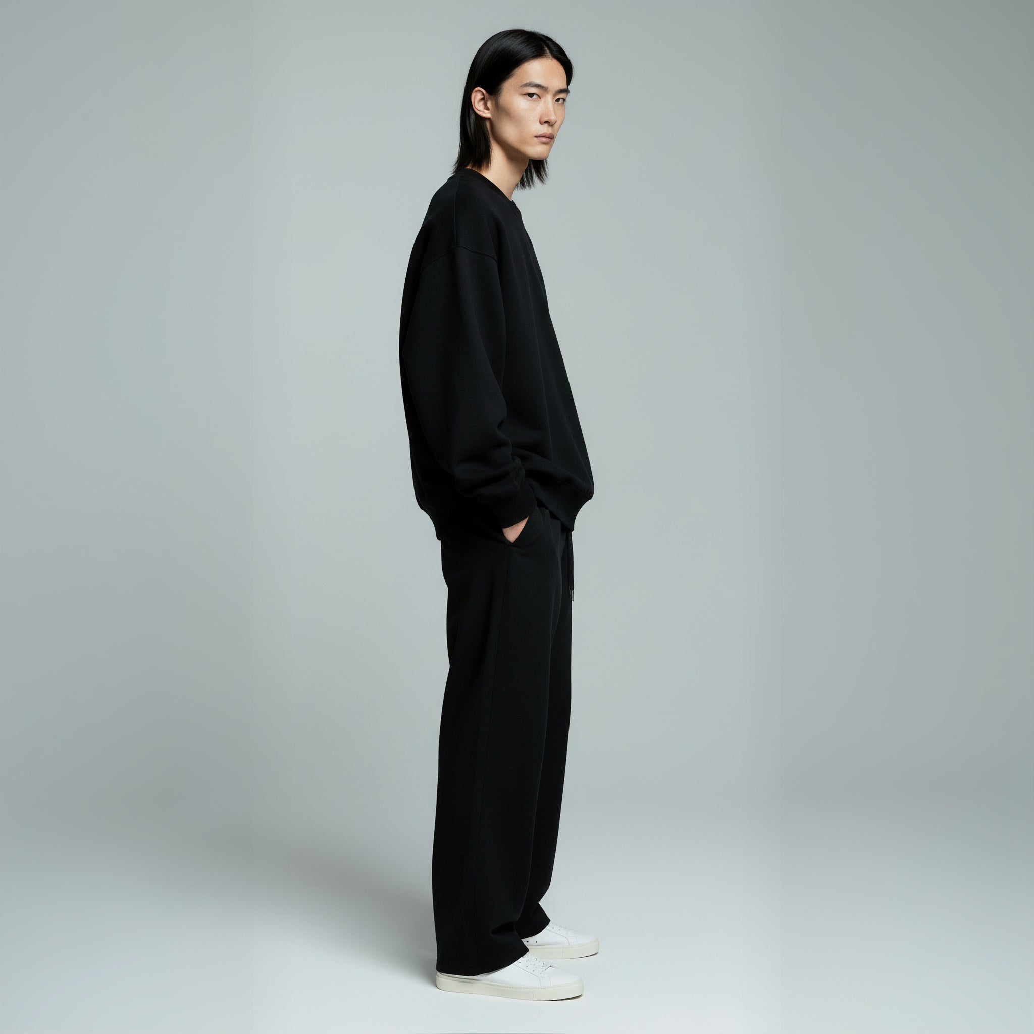Drop Shoulder Crewneck- Black-zoom-5