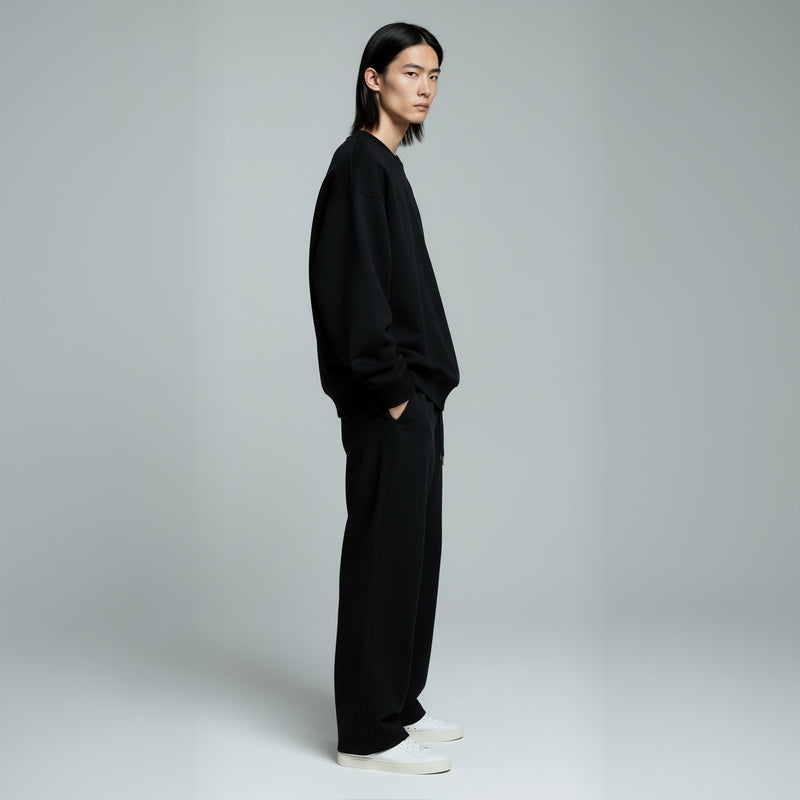 Drop Shoulder Crewneck- Black-zoom-
