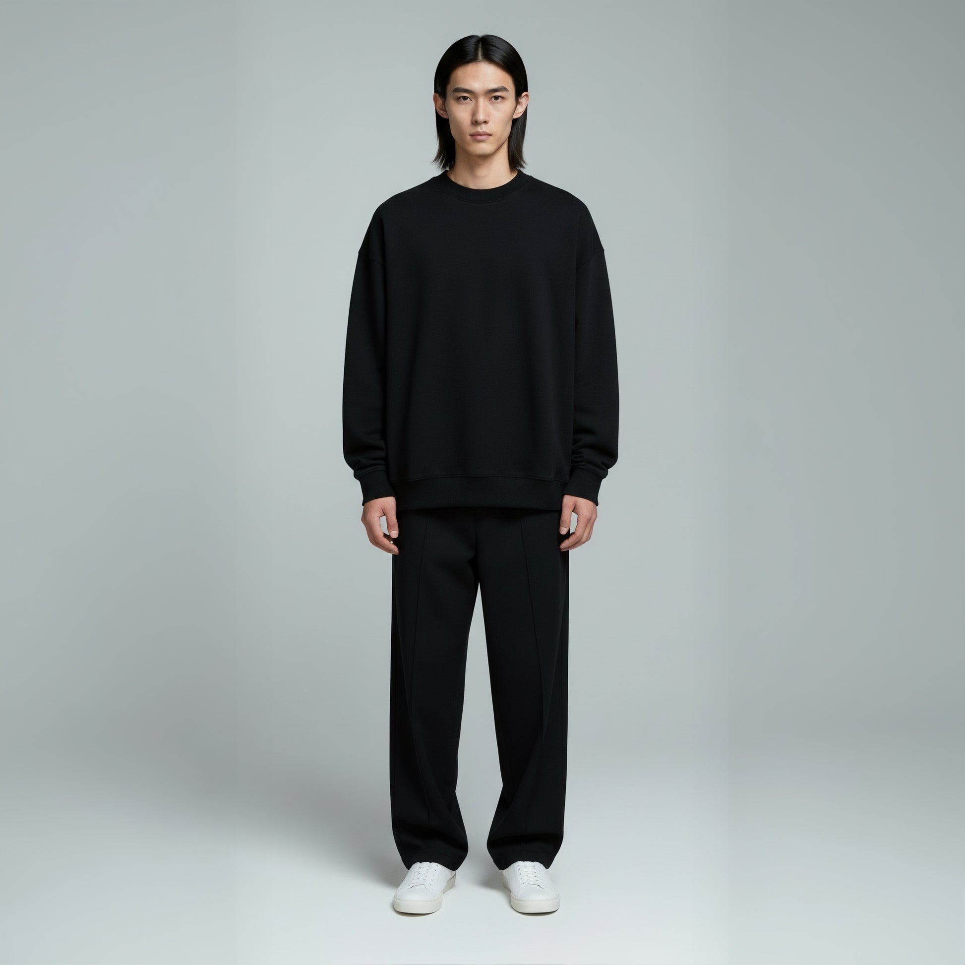 Drop Shoulder Crewneck- Black-6