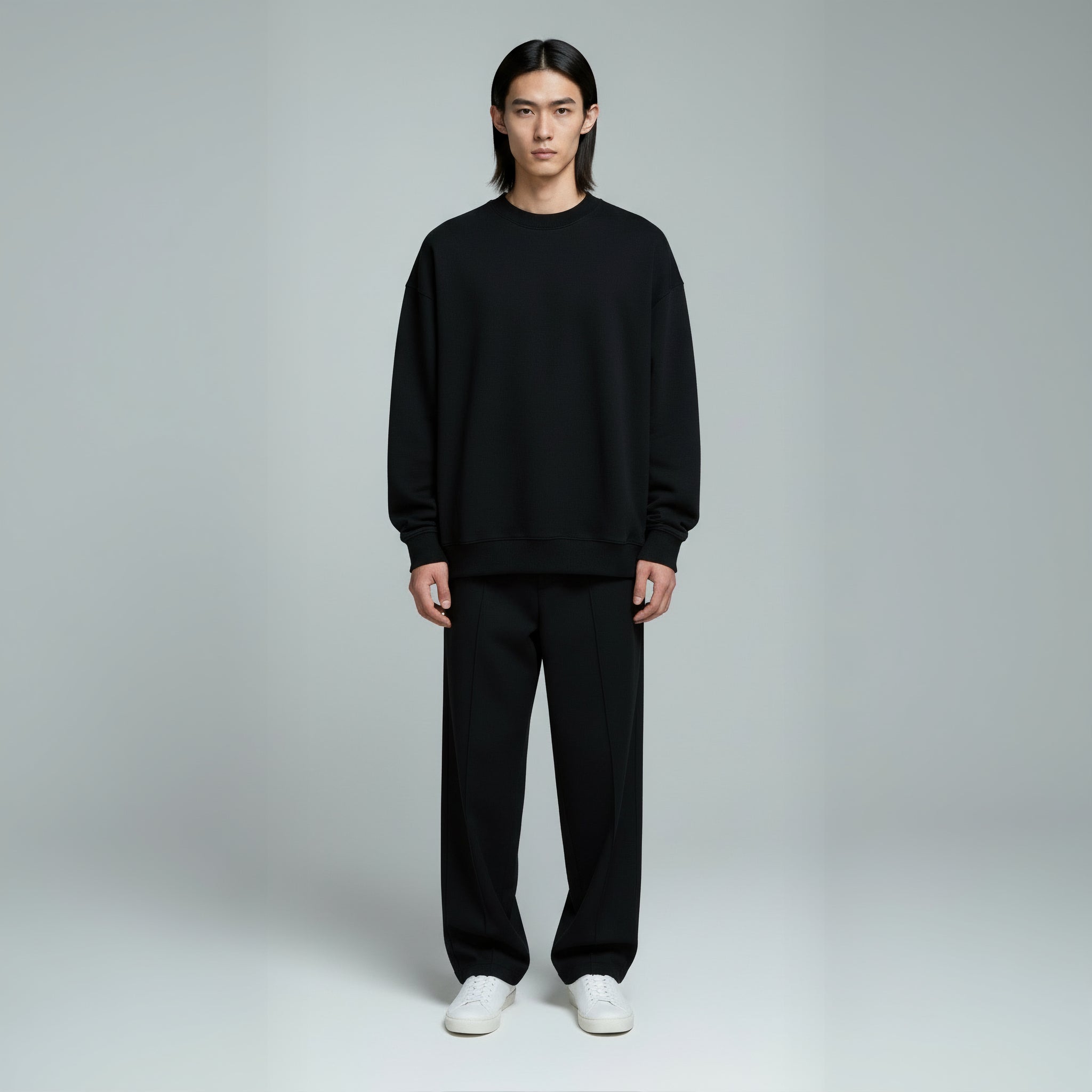Drop Shoulder Crewneck- Black-zoom-6