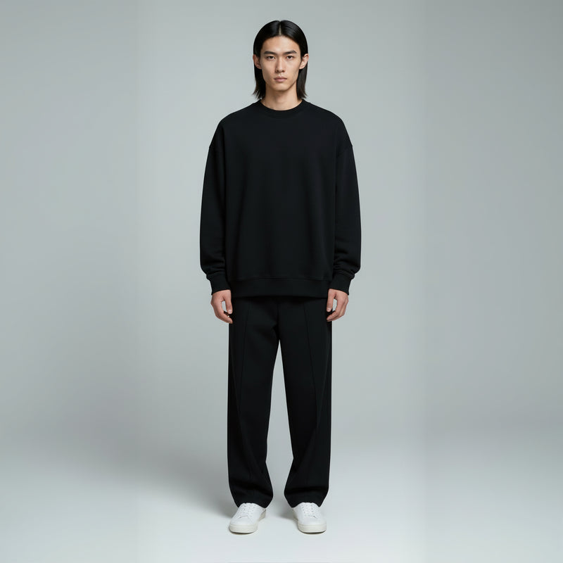 Drop Shoulder Crewneck- Black-zoom-