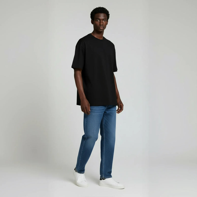 Drop Shoulder Tee shirt- Black-zoom-