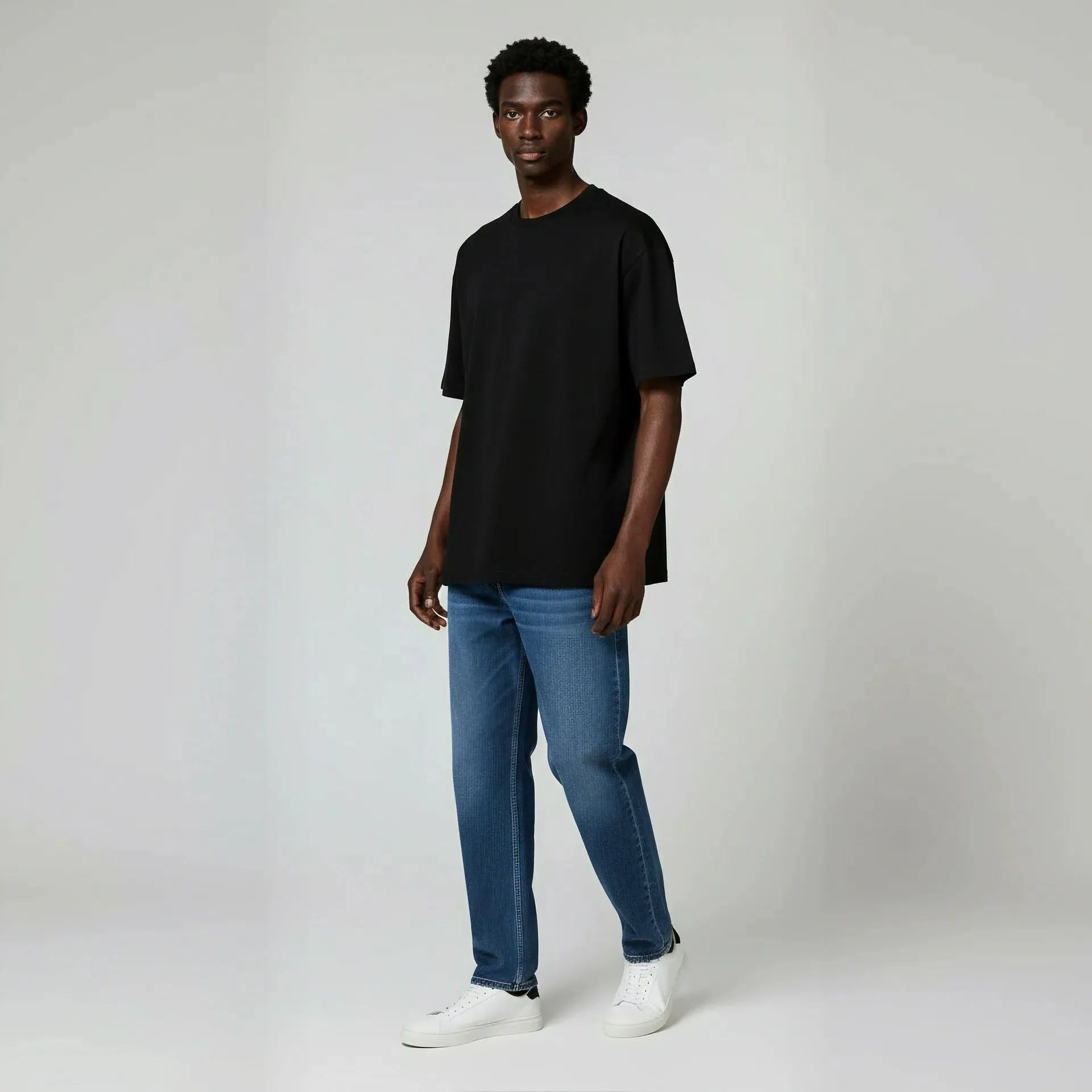 Drop Shoulder Tee shirt- Black-zoom-3