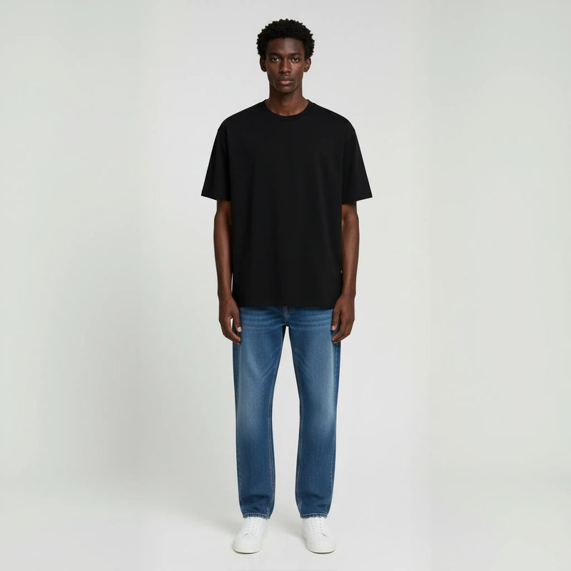 Drop Shoulder Tee shirt- Black-zoom-