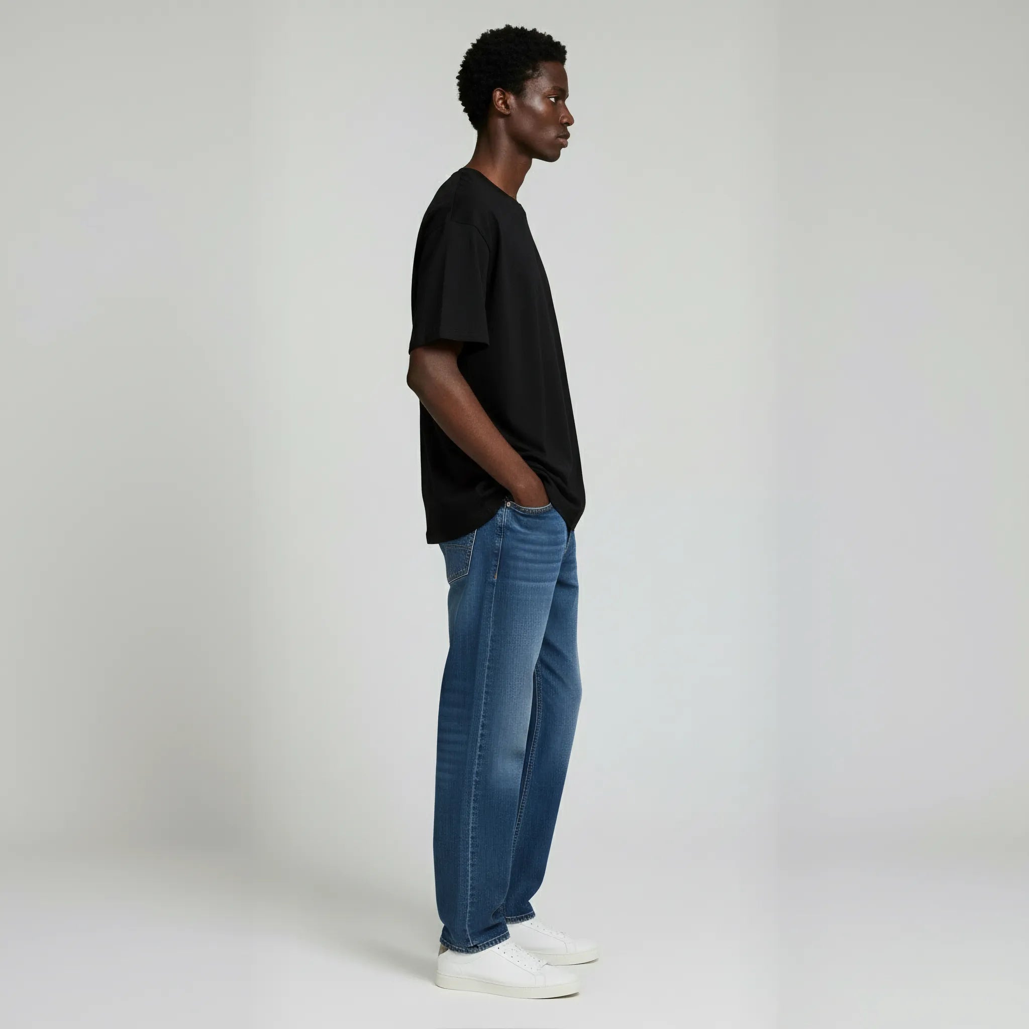 Drop Shoulder Tee shirt- Black-zoom-6