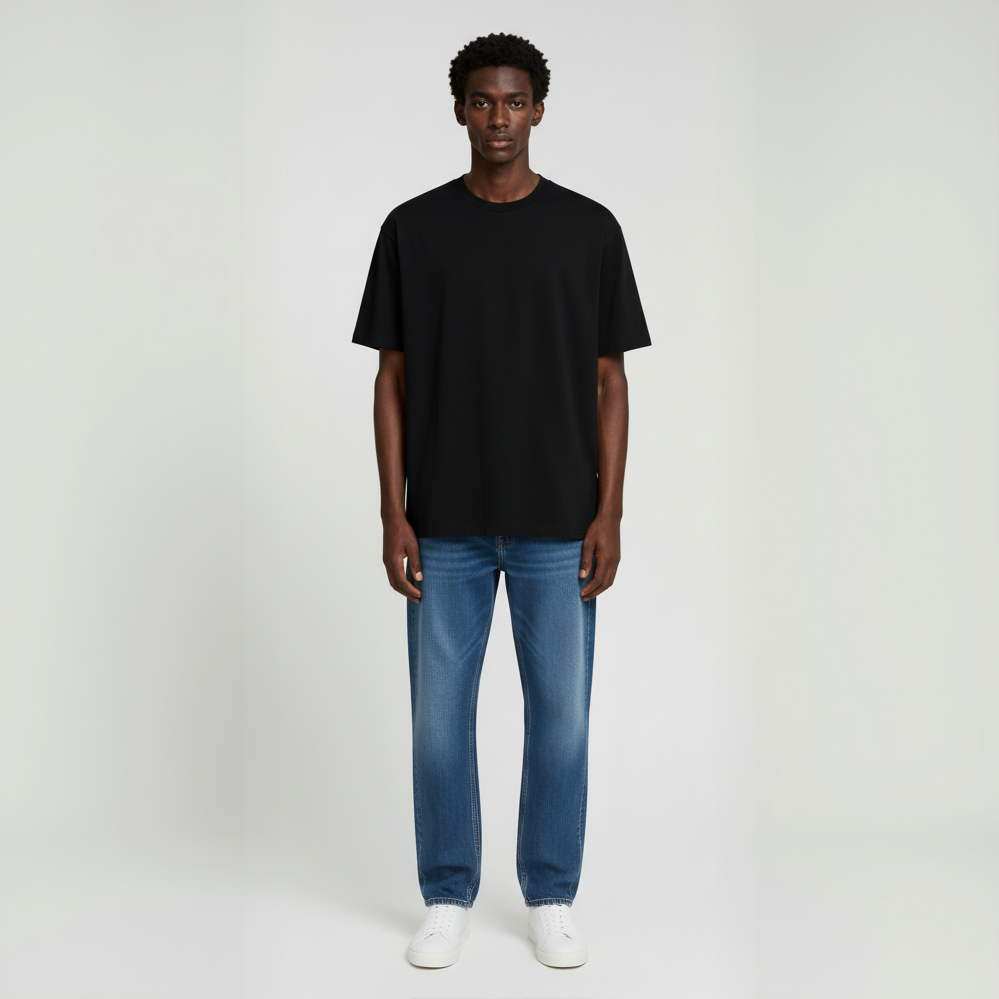 Drop Shoulder Tee shirt- Black-zoom-2