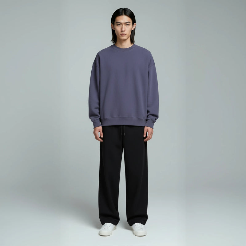 Drop Shoulder Crewneck- Blueberry-zoom-