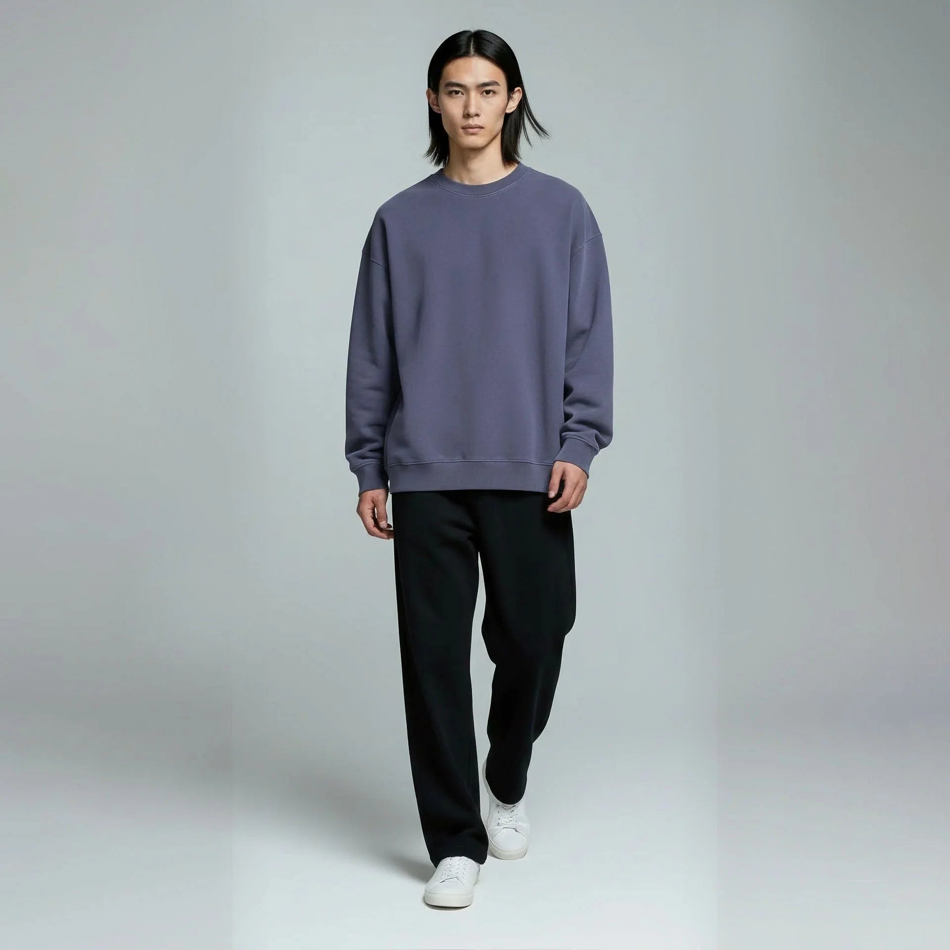 Drop Shoulder Crewneck- Blueberry-zoom-6