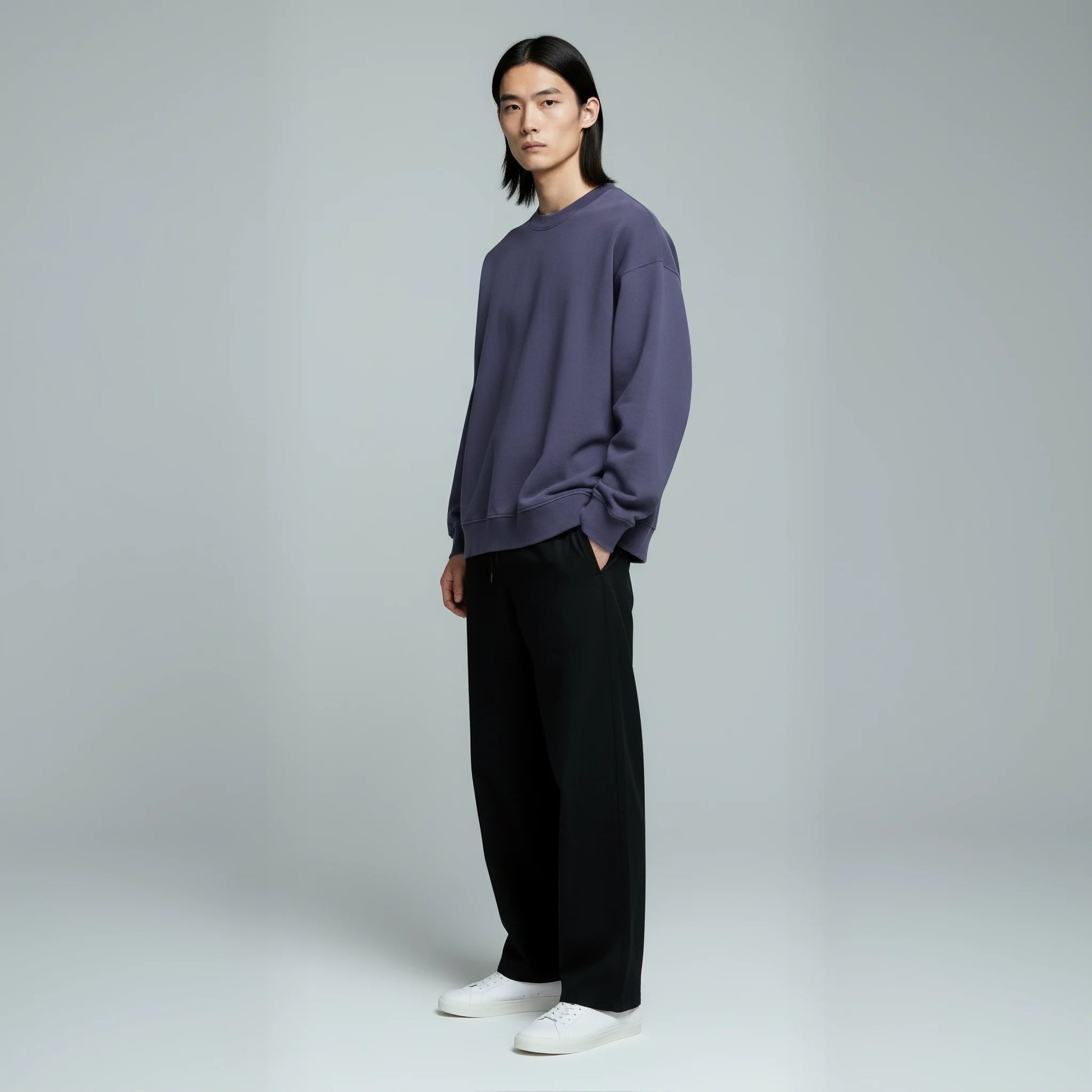 Drop Shoulder Crewneck- Blueberry-4