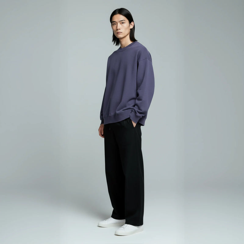 Drop Shoulder Crewneck- Blueberry-zoom-