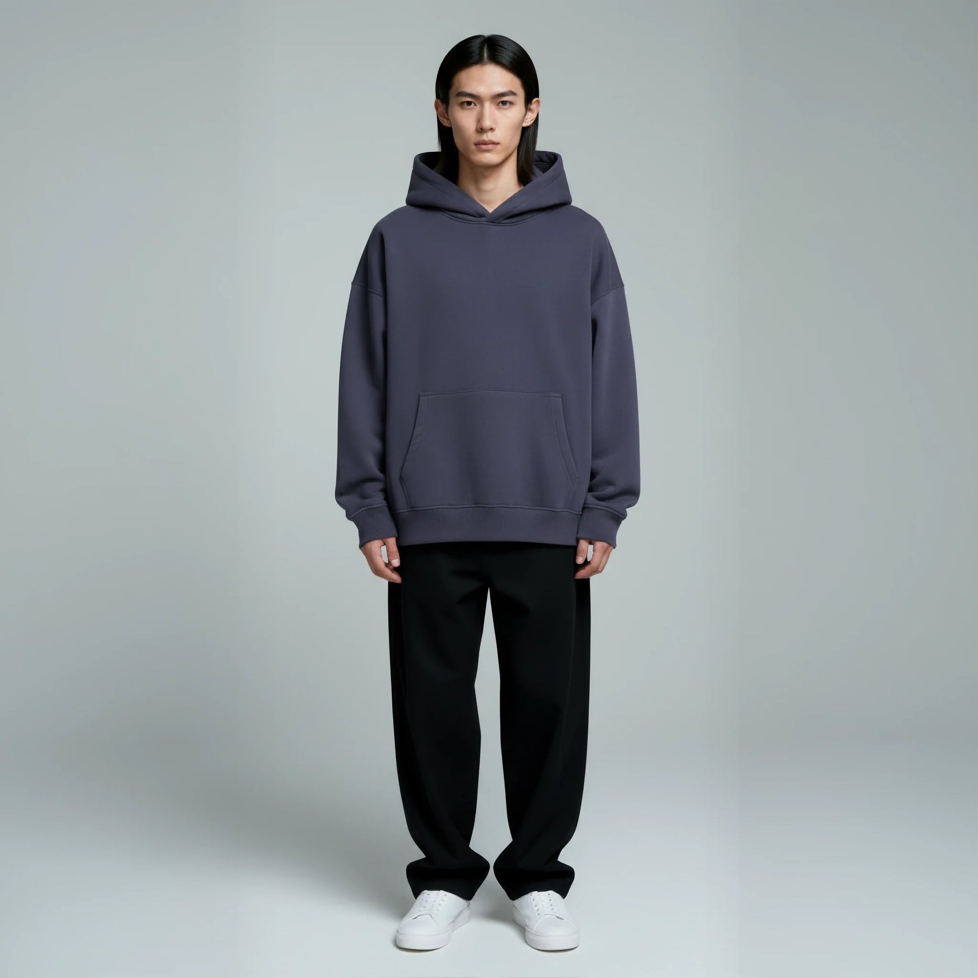 Drop Shoulder Hoodie- Blueberry-2