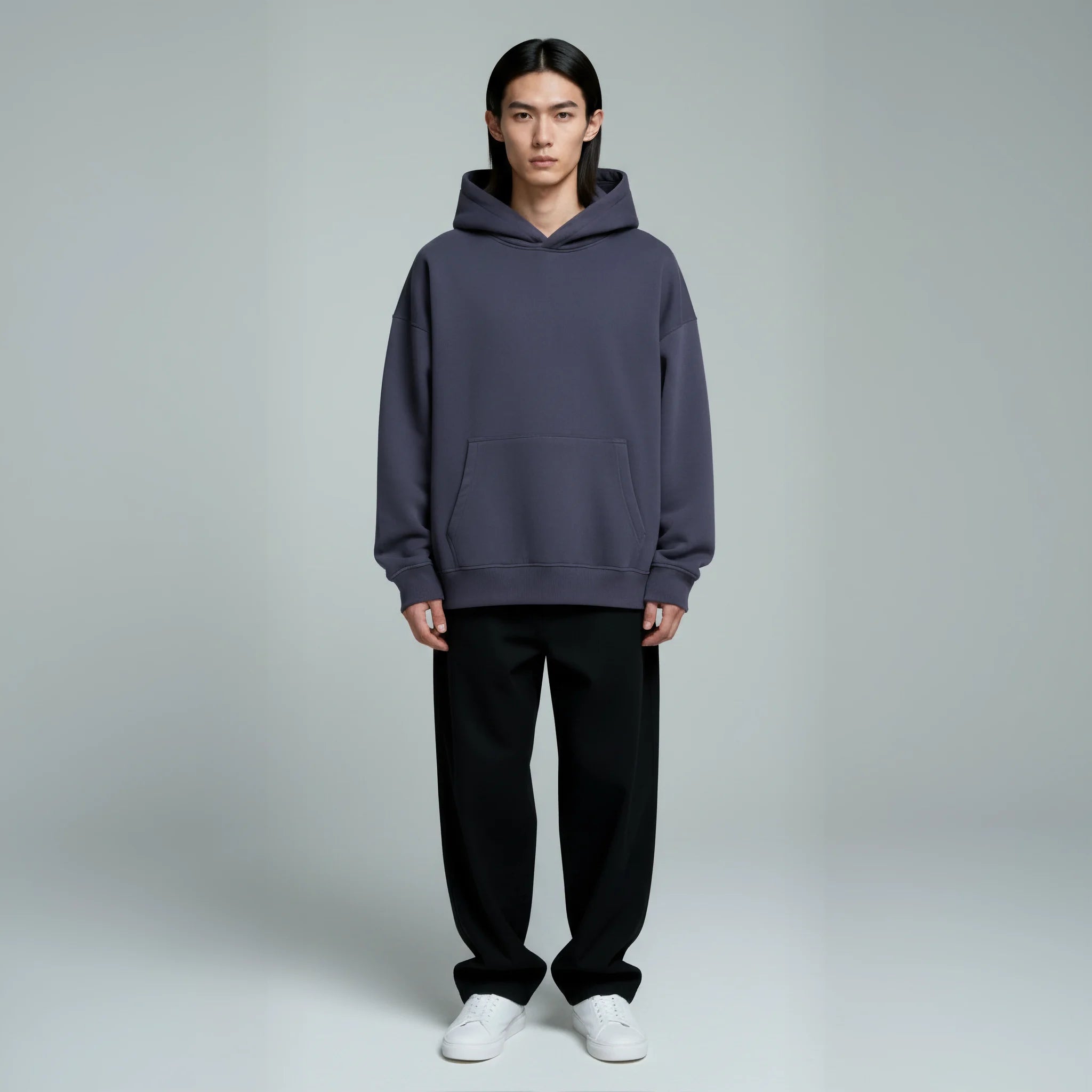Drop Shoulder Hoodie- Blueberry-zoom-2