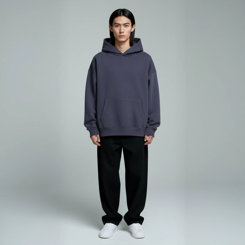 Drop Shoulder Hoodie- Blueberry-zoom-