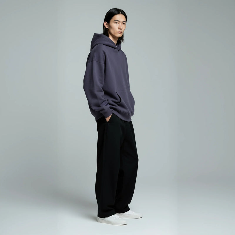 Drop Shoulder Hoodie- Blueberry-zoom-