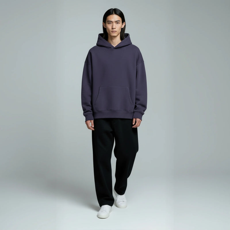 Drop Shoulder Hoodie- Blueberry-zoom-