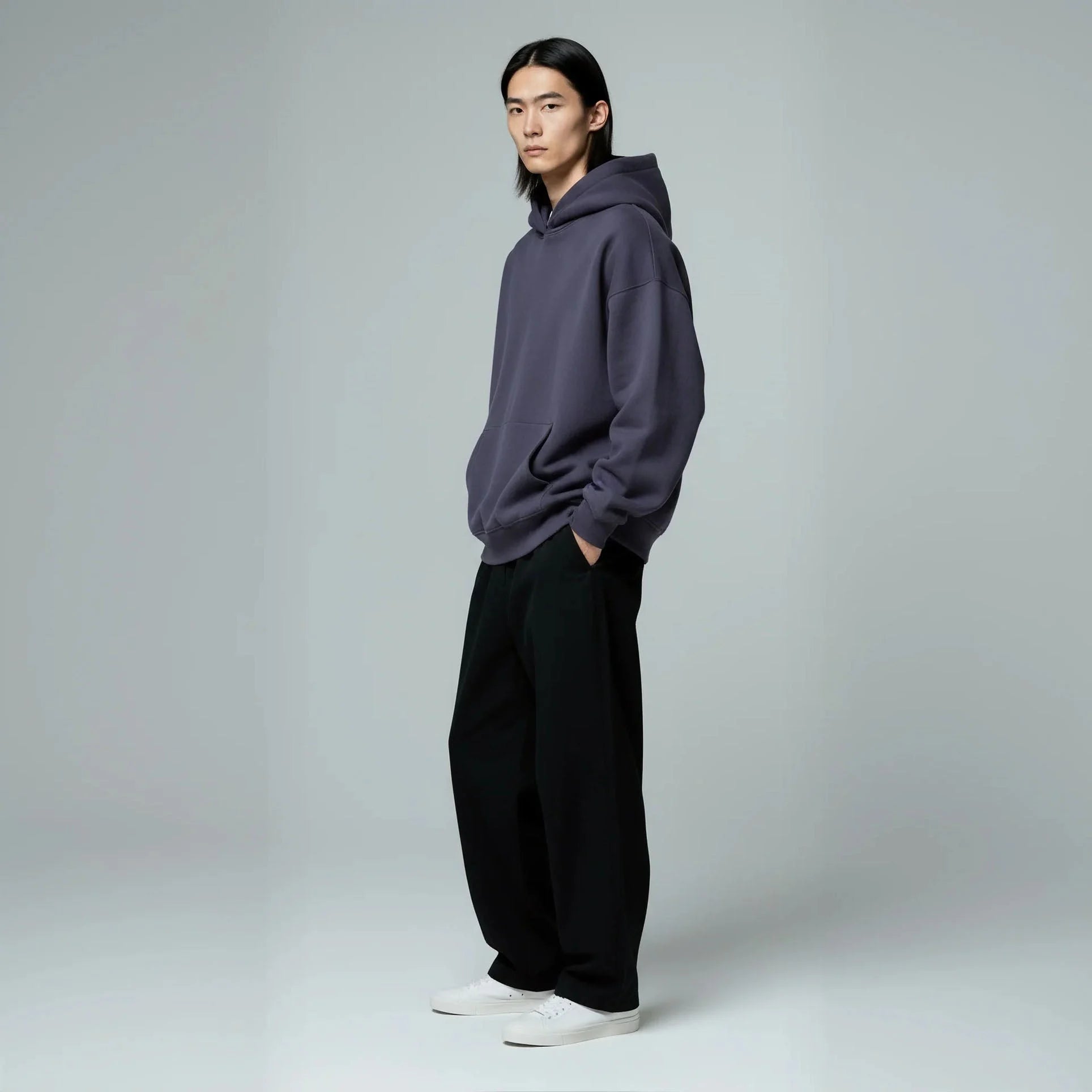 Drop Shoulder Hoodie- Blueberry-4