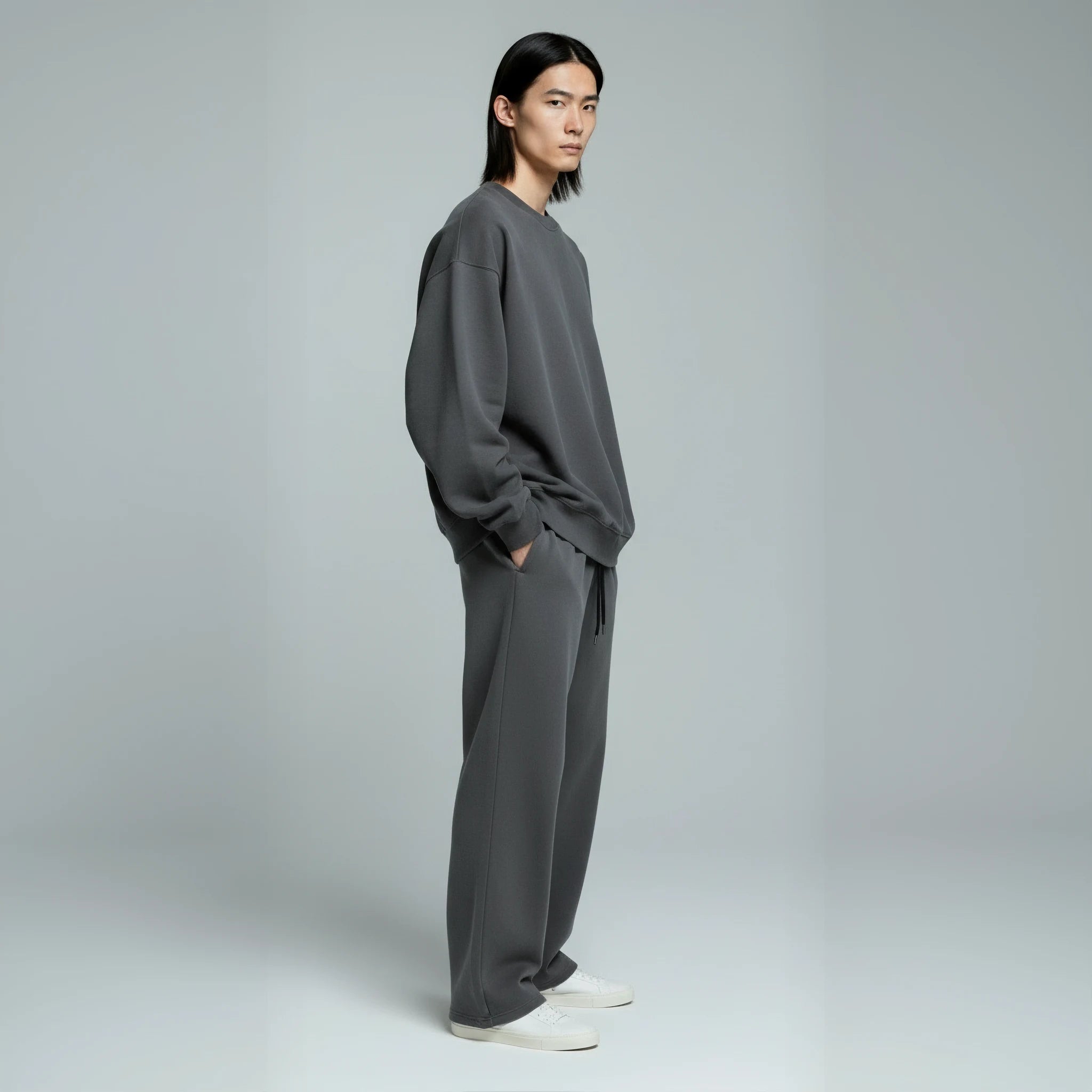 Pack of Drop Shoulder Crewneck- Charcoal-zoom-6