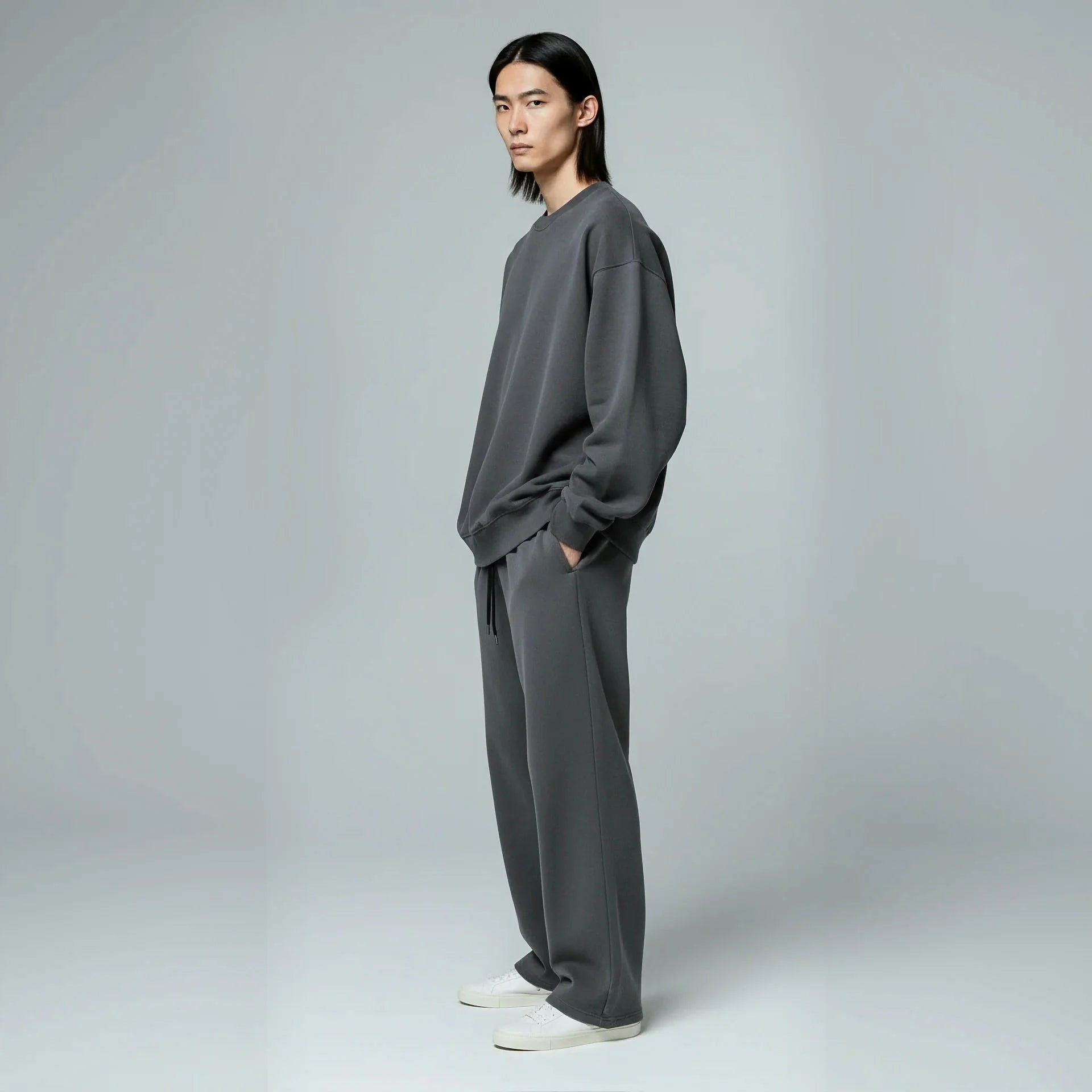 Pack of Drop Shoulder Crewneck- Charcoal-5