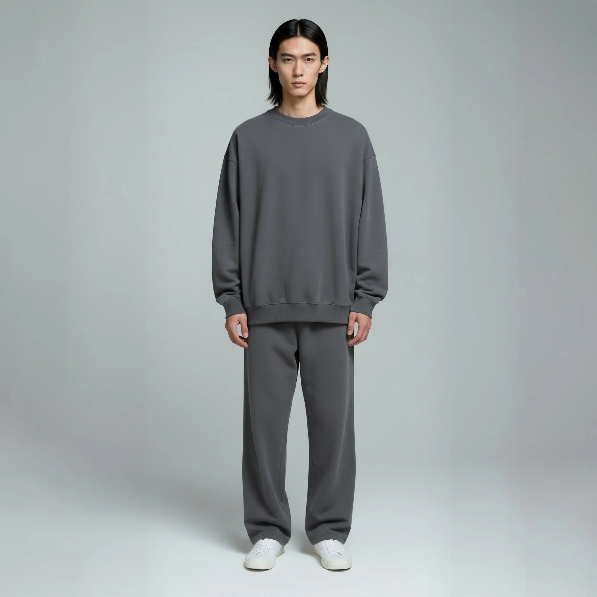 Pack of Drop Shoulder Crewneck- Charcoal-2