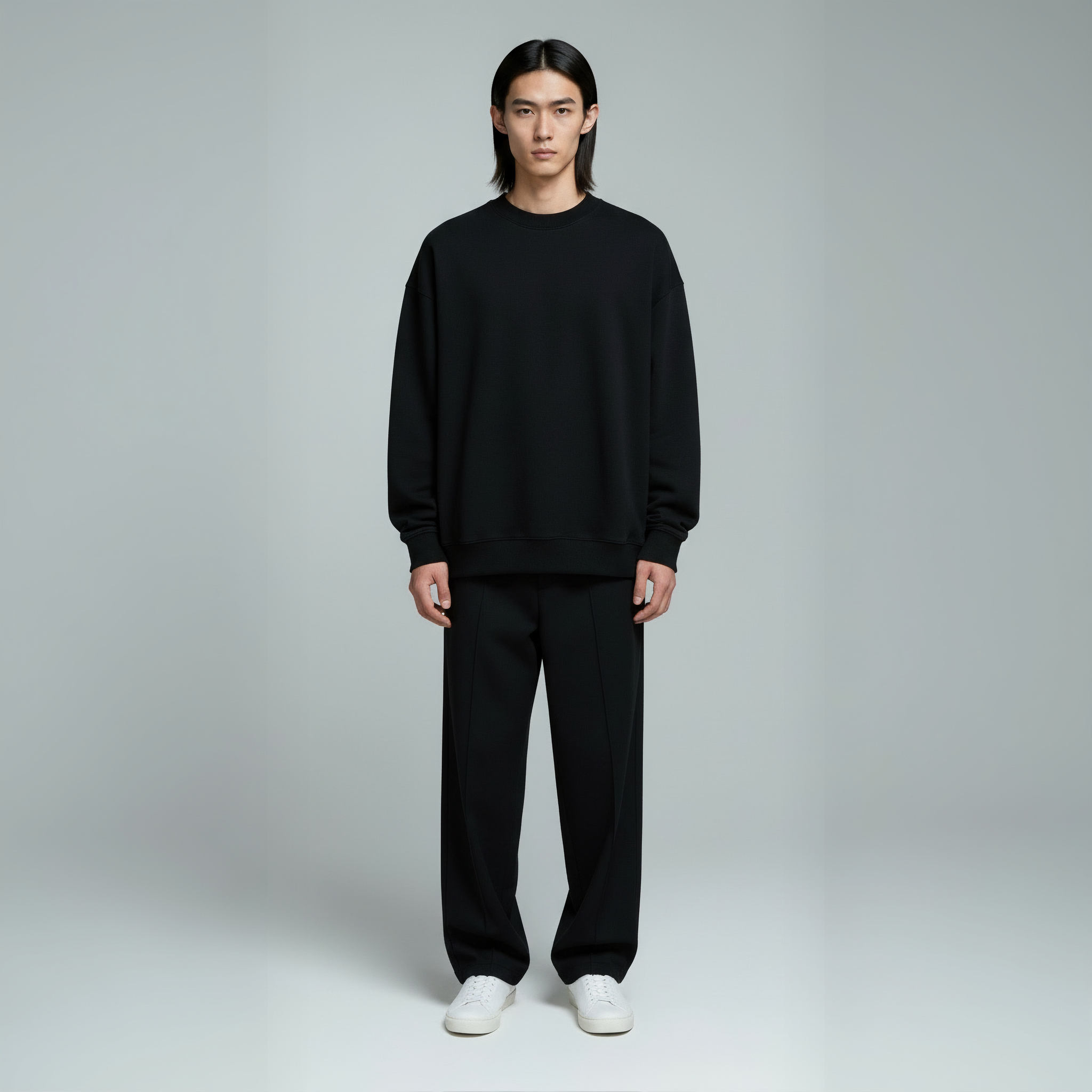 Pack of Drop Shoulder Crewneck- Black-zoom-2