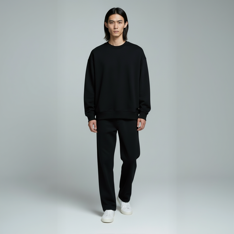 Pack of Drop Shoulder Crewneck- Black-zoom-