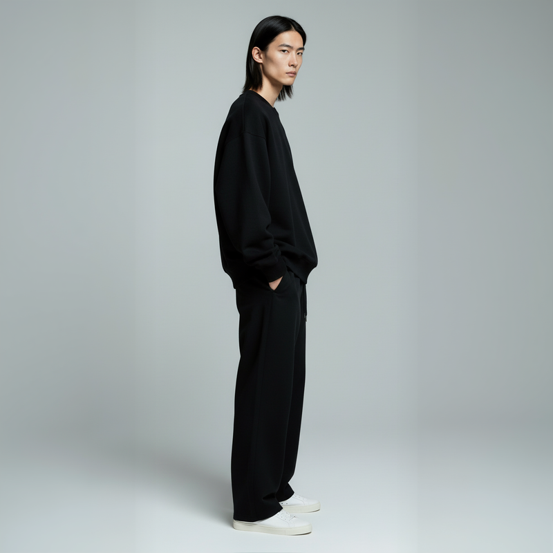 Pack of Drop Shoulder Crewneck- Black-zoom-