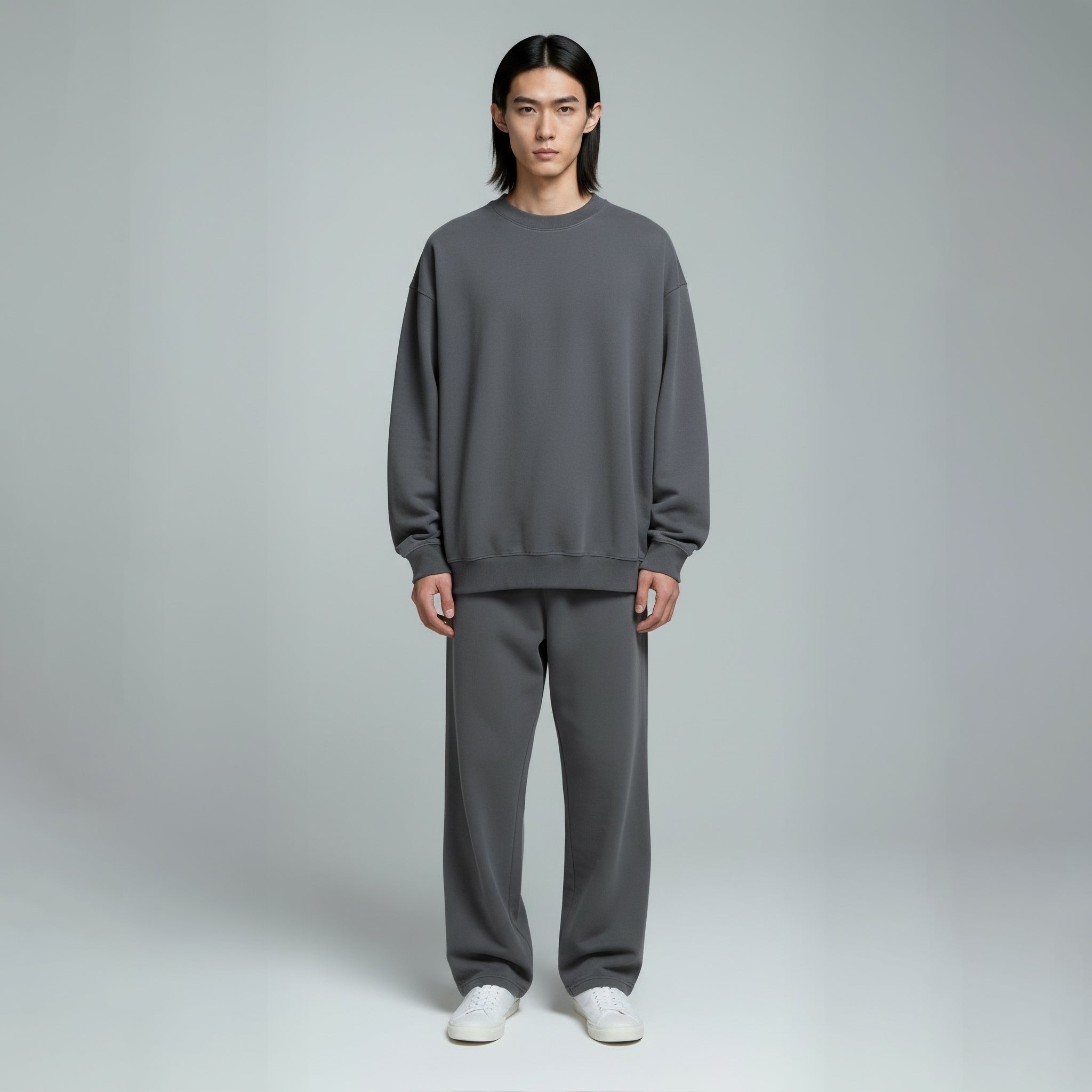 Drop Shoulder Crewneck- Charcoal