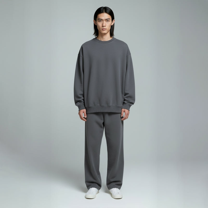 Pack of Drop Shoulder Crewneck- Charcoal-zoom-