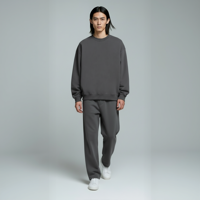 Pack of Drop Shoulder Crewneck- Charcoal-zoom-