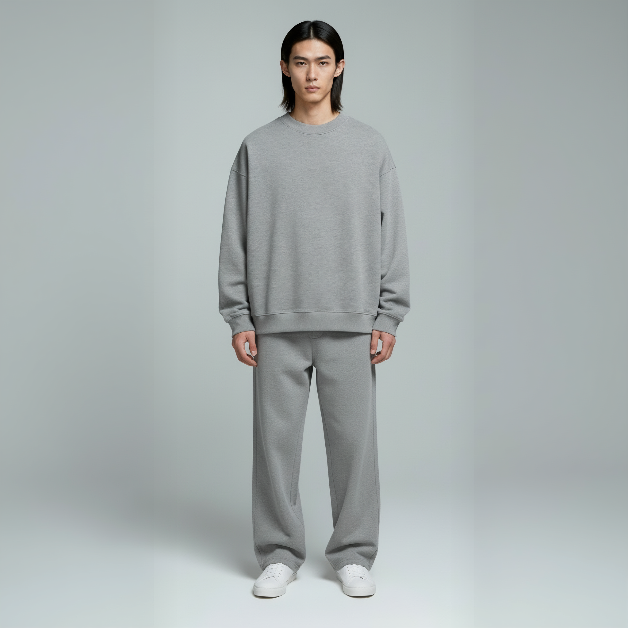 Pack of Drop Shoulder Crewneck- Heather Grey-zoom-2