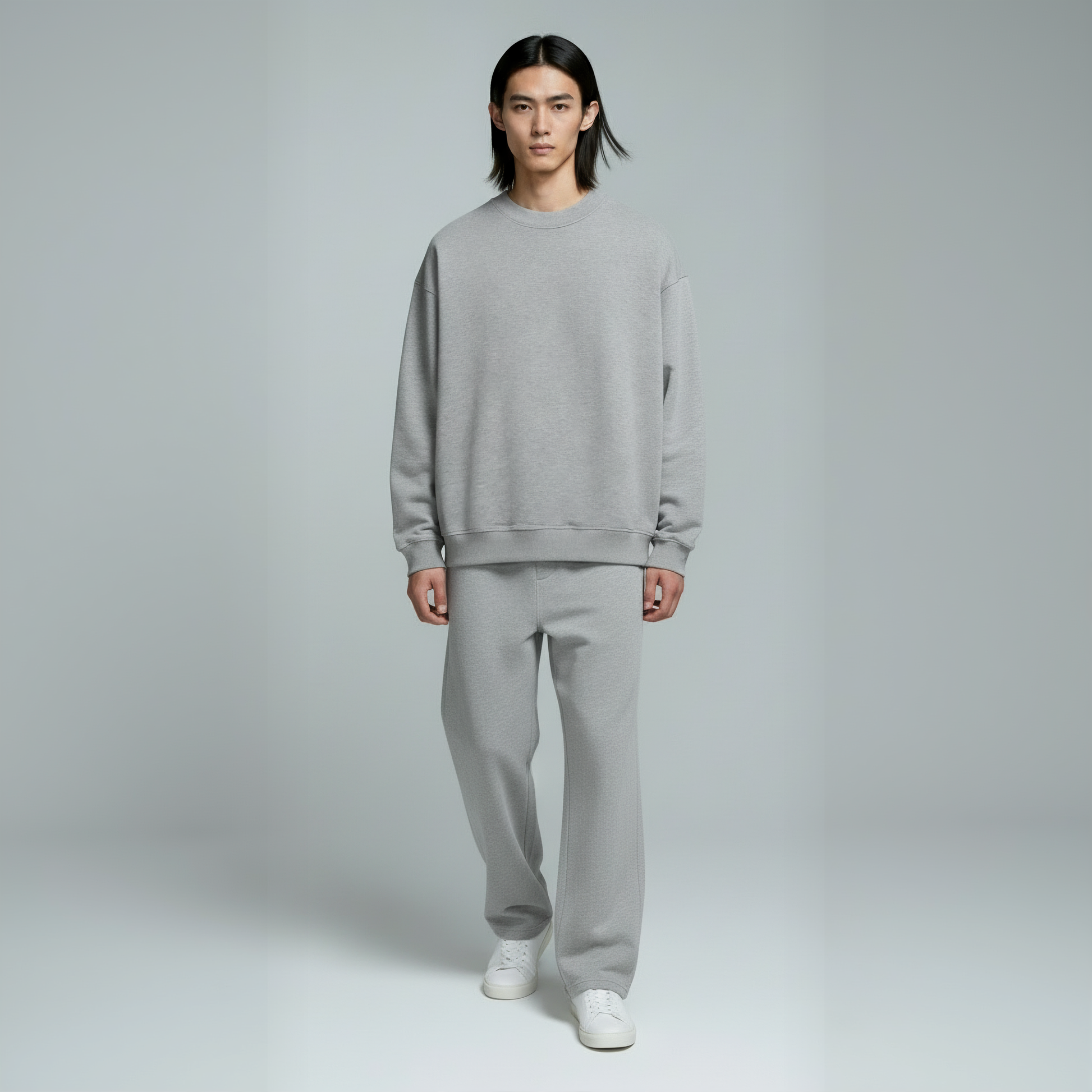 Pack of Drop Shoulder Crewneck- Heather Grey-6