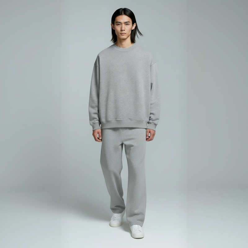 Pack of Drop Shoulder Crewneck- Heather Grey-zoom-