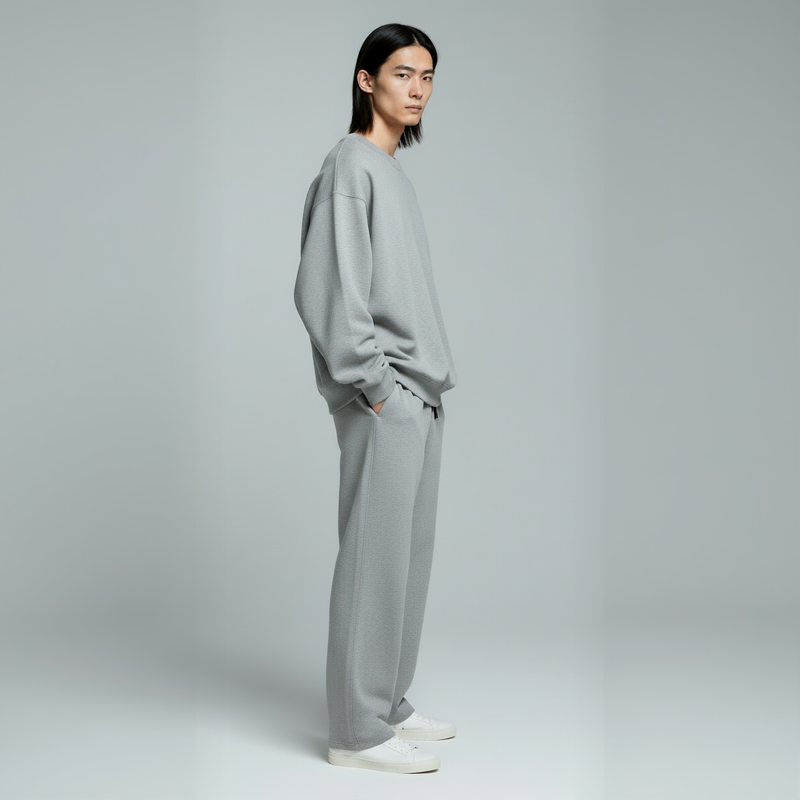 Pack of Drop Shoulder Crewneck- Heather Grey-zoom-