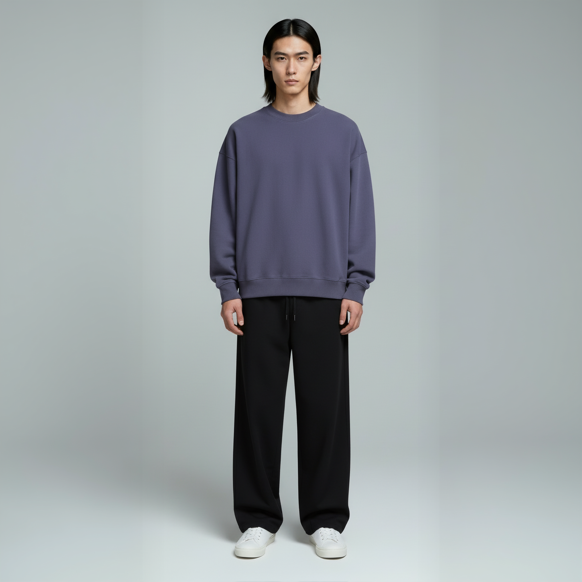 Drop Shoulder Crewneck- Blueberry-2