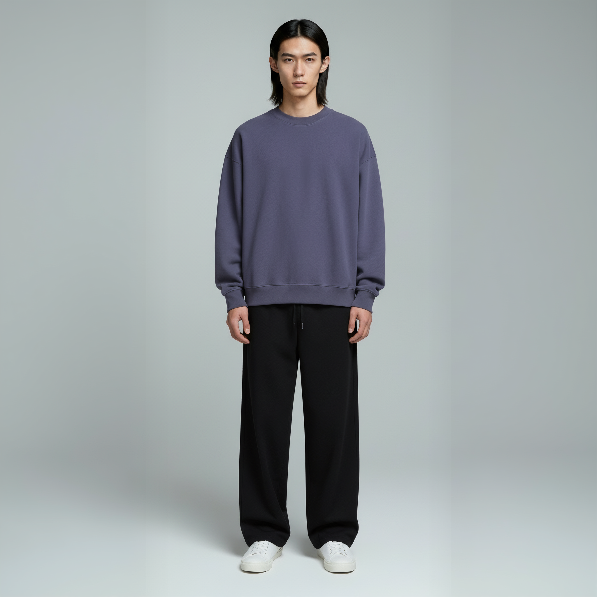 Drop Shoulder Crewneck- Blueberry-zoom-2