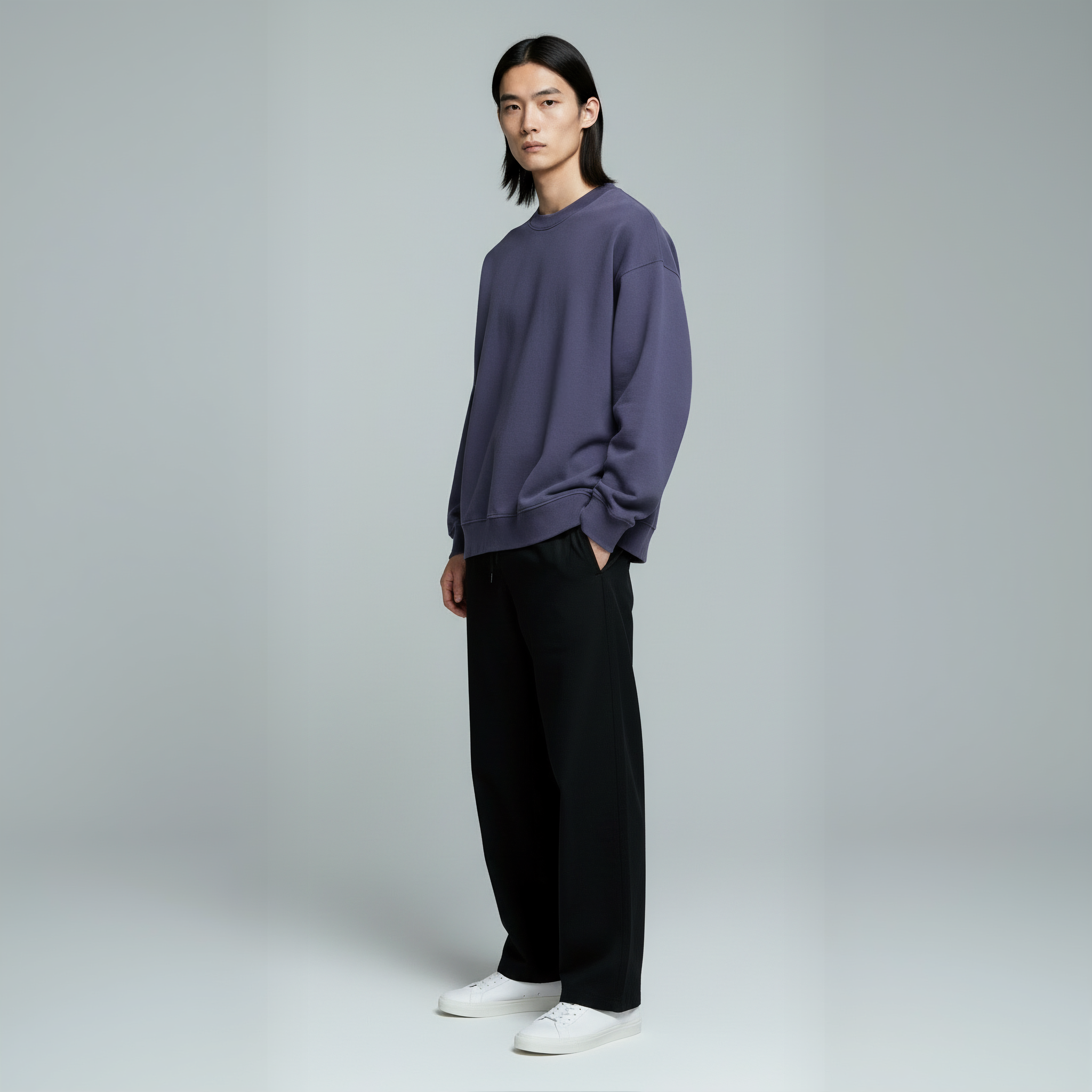 Drop Shoulder Crewneck- Blueberry-zoom-4