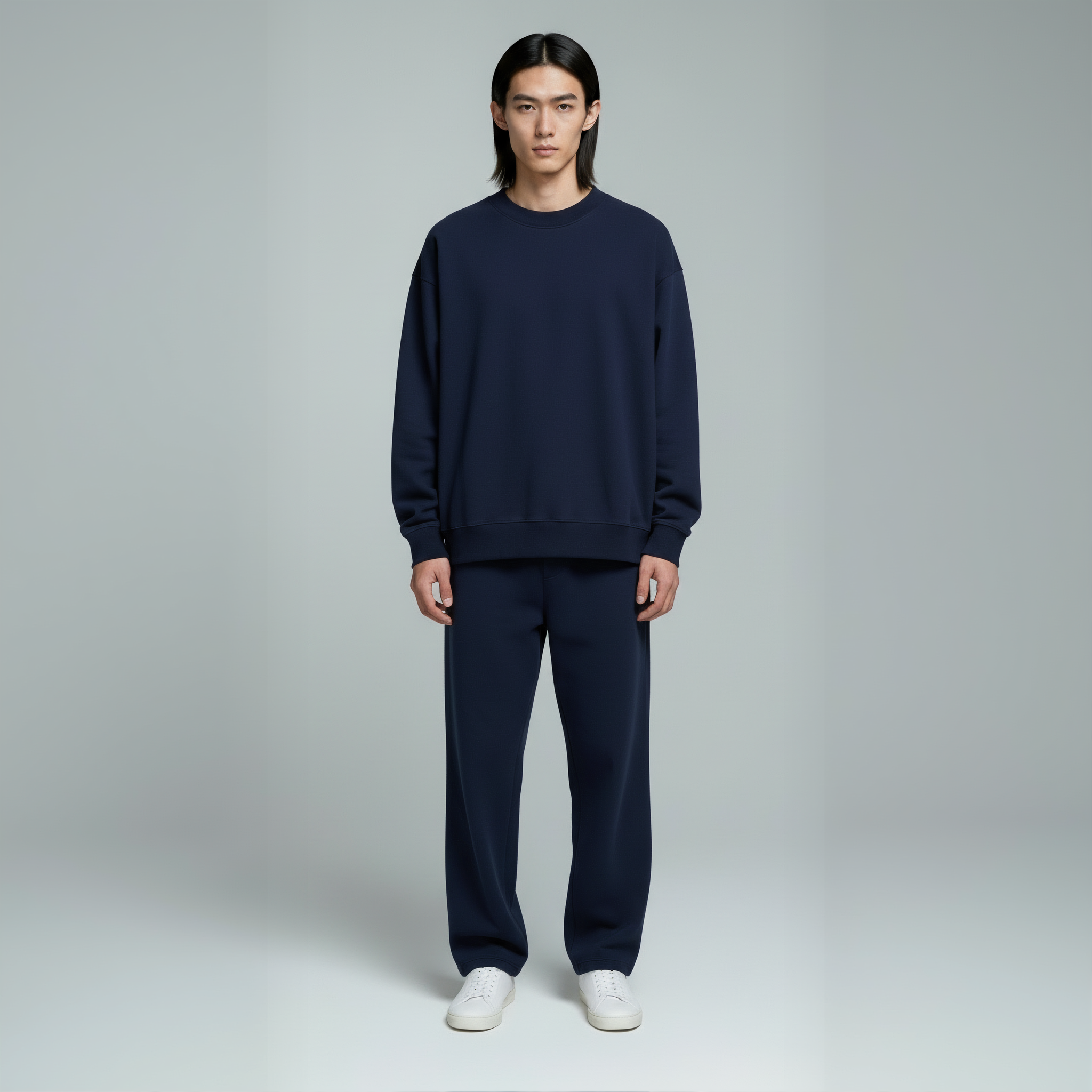 Drop Shoulder Crewneck- Navy-zoom-2