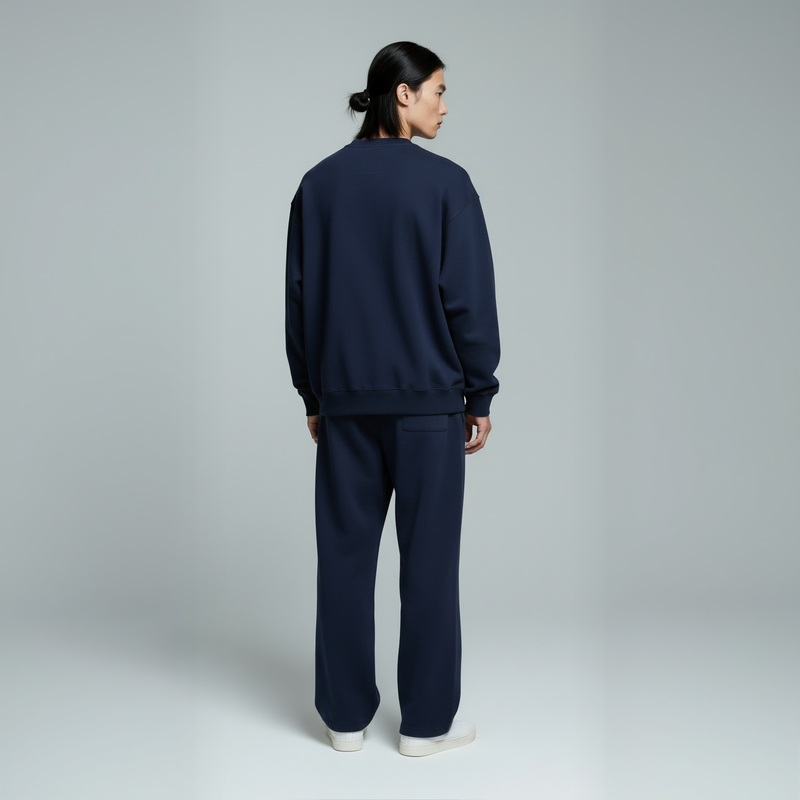Drop Shoulder Crewneck- Navy-zoom-