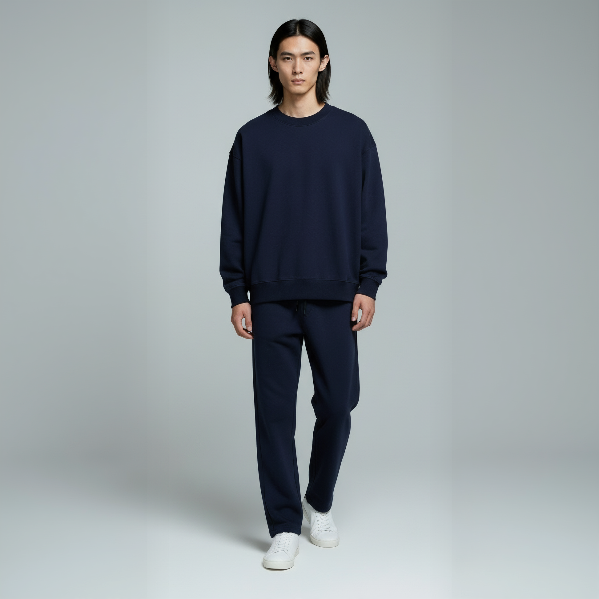 Drop Shoulder Crewneck- Navy-4
