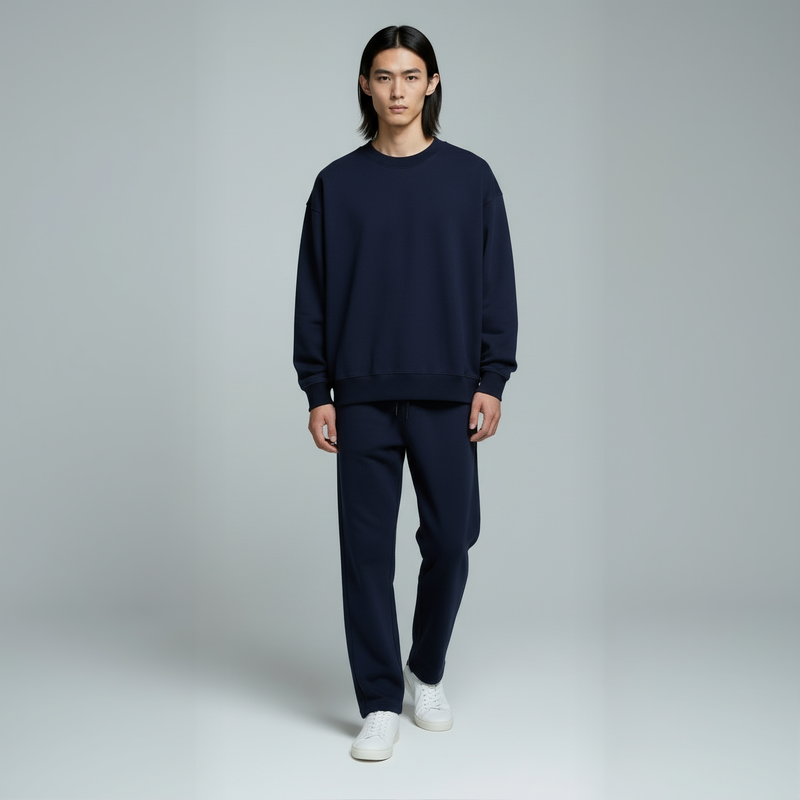 Drop Shoulder Crewneck- Navy-zoom-