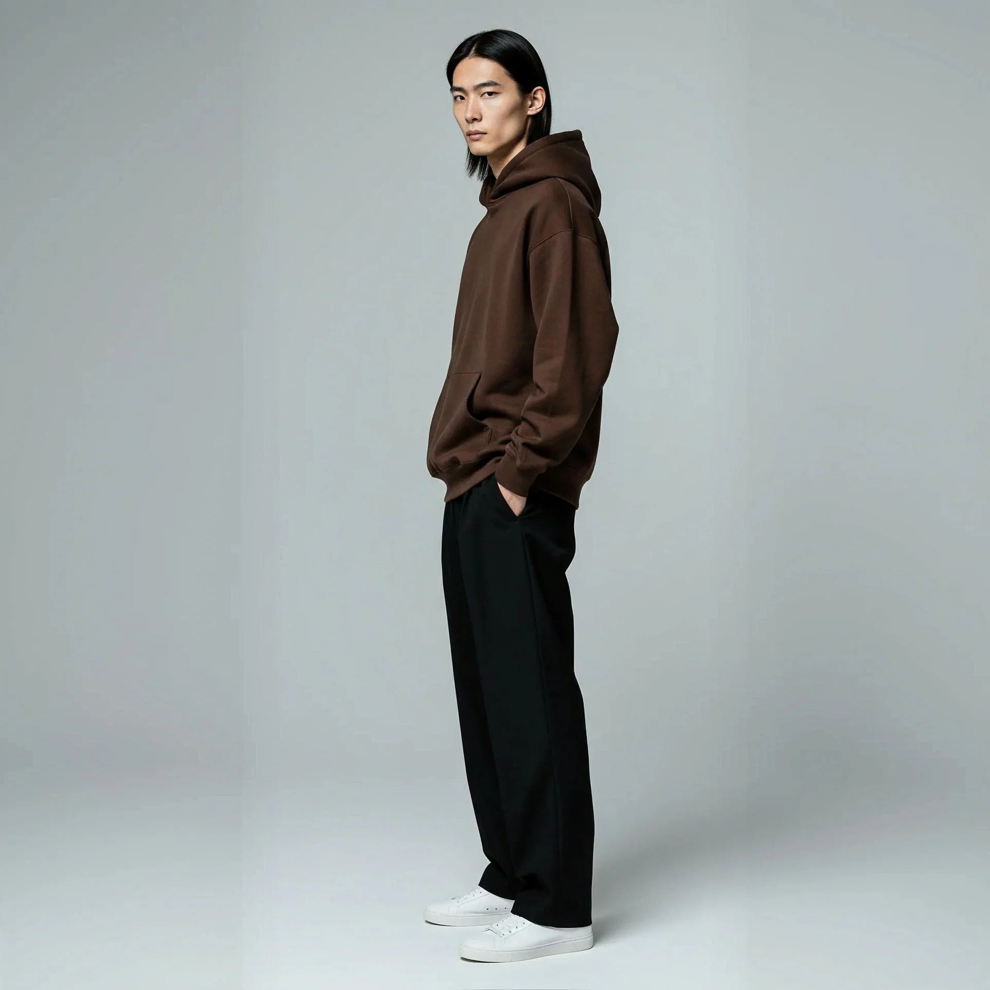 Pack of Drop Shoulder Hoodie- Dark Brown-zoom-4
