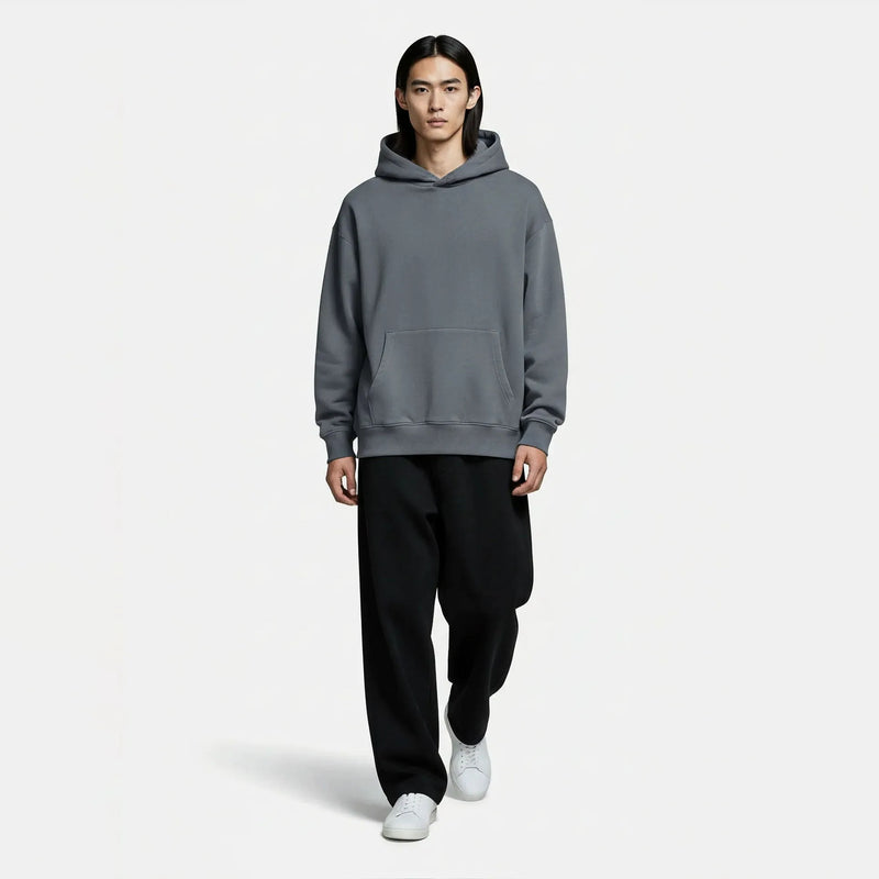 Drop Shoulder Hoodie- Deep Slate-zoom-