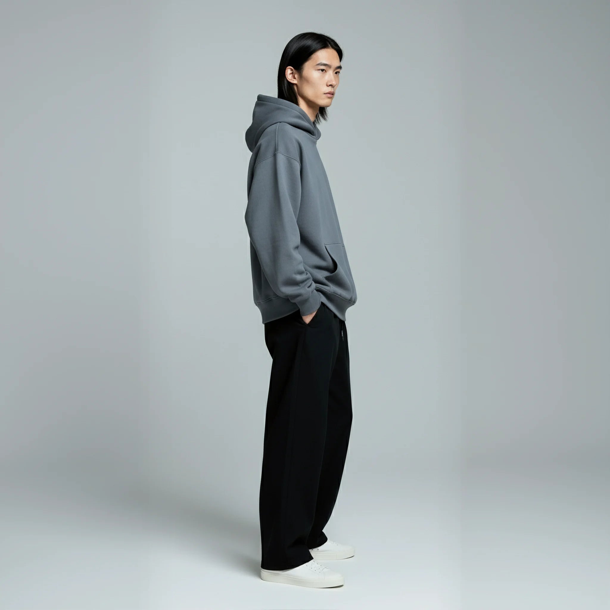 Drop Shoulder Hoodie- Deep Slate-zoom-5