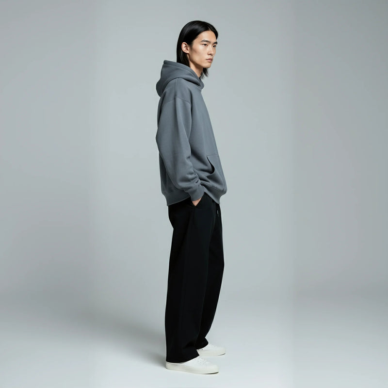 Drop Shoulder Hoodie- Deep Slate-zoom-