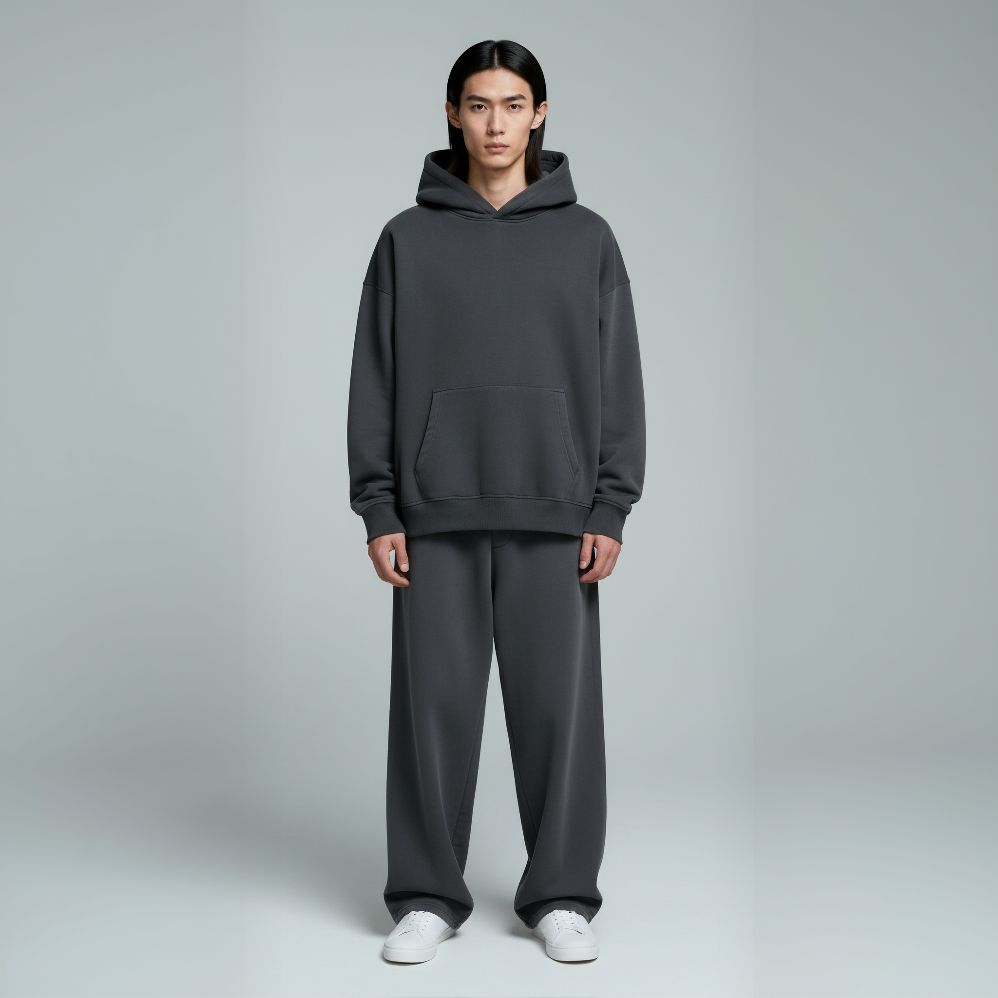 Drop Shoulder Hoodie- Charcoal