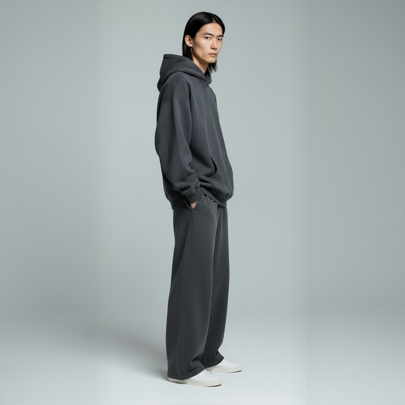 Drop Shoulder Hoodie- Charcoal-zoom-