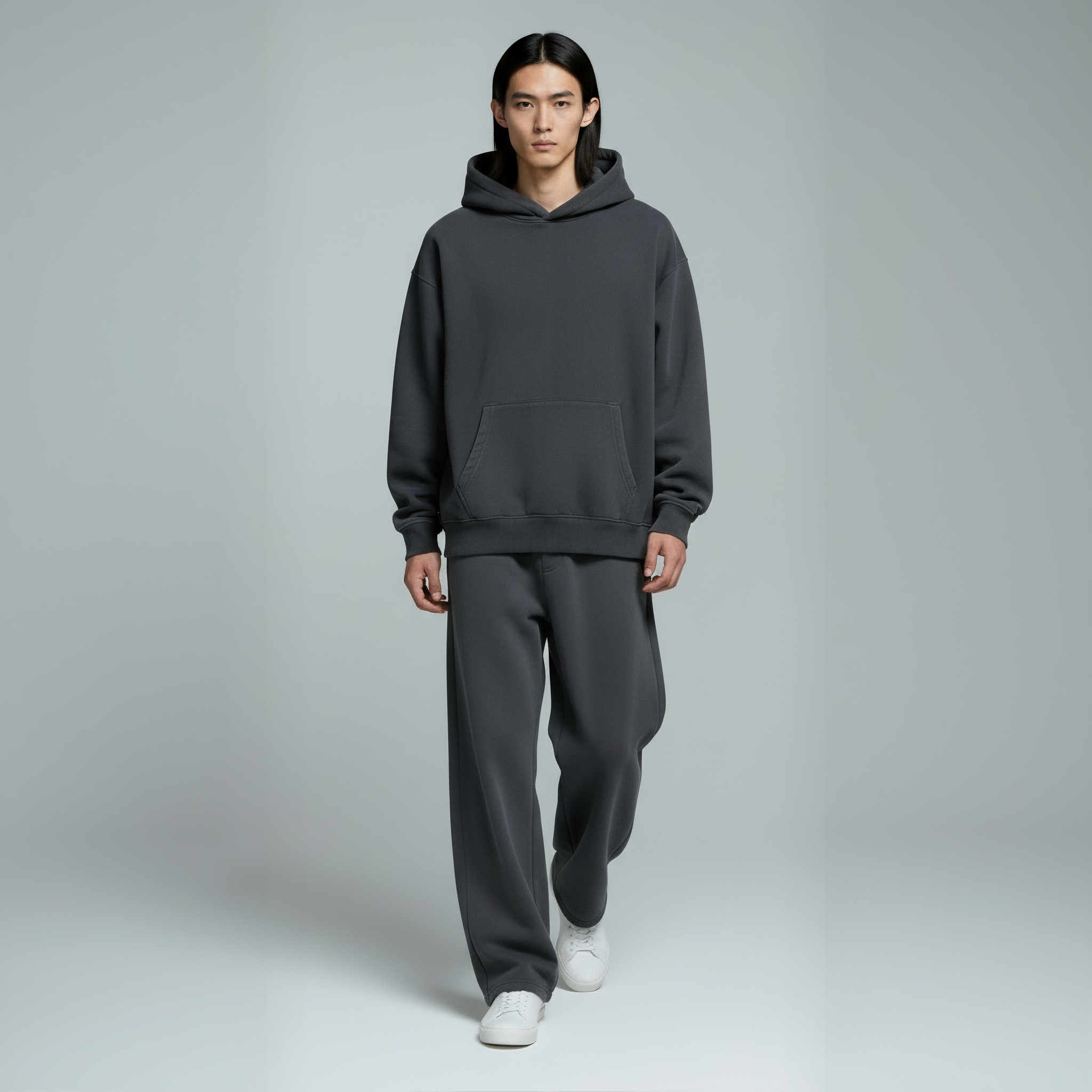 Drop Shoulder Hoodie- Charcoal-zoom-6
