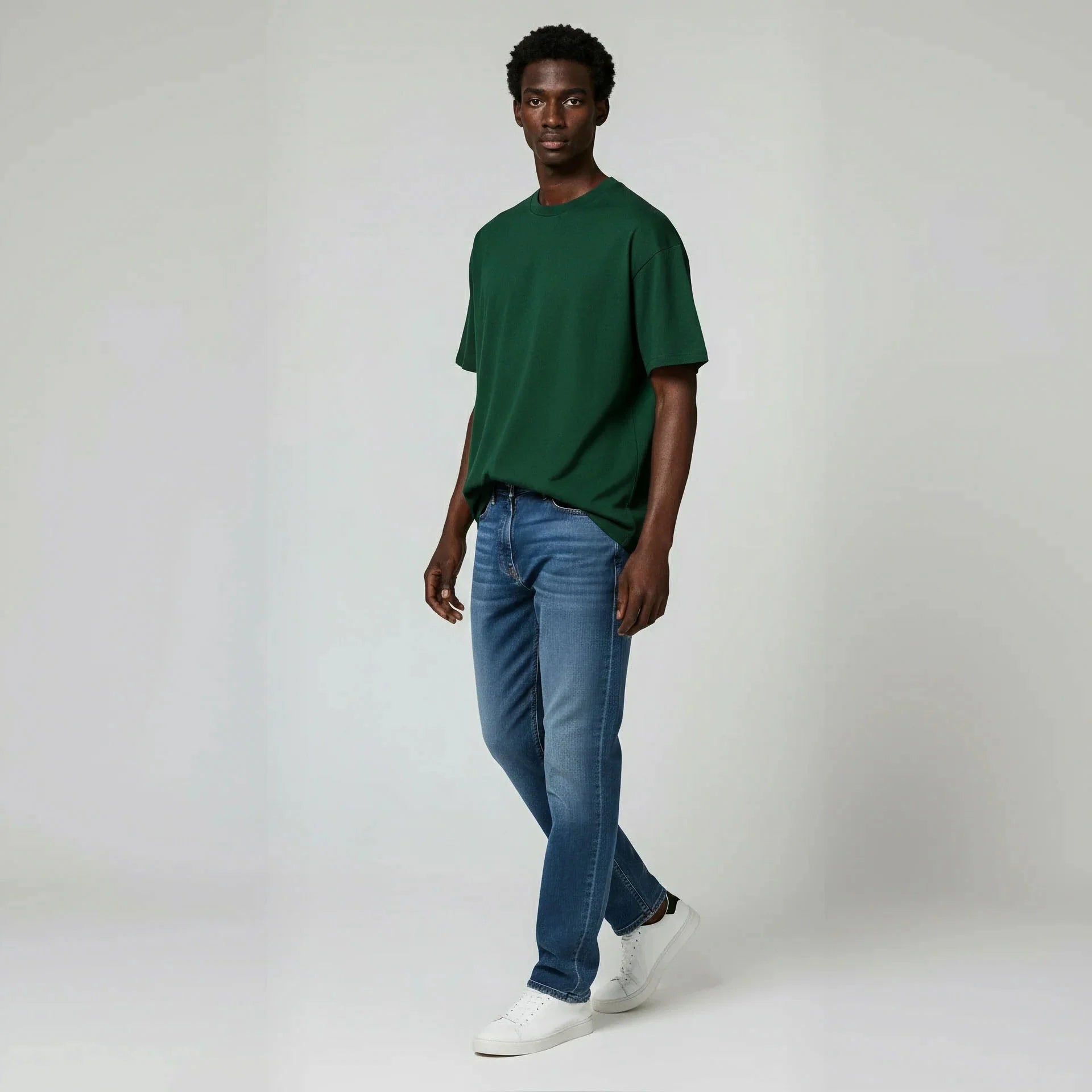 Drop Shoulder Tee shirt- Forest Green-zoom-3