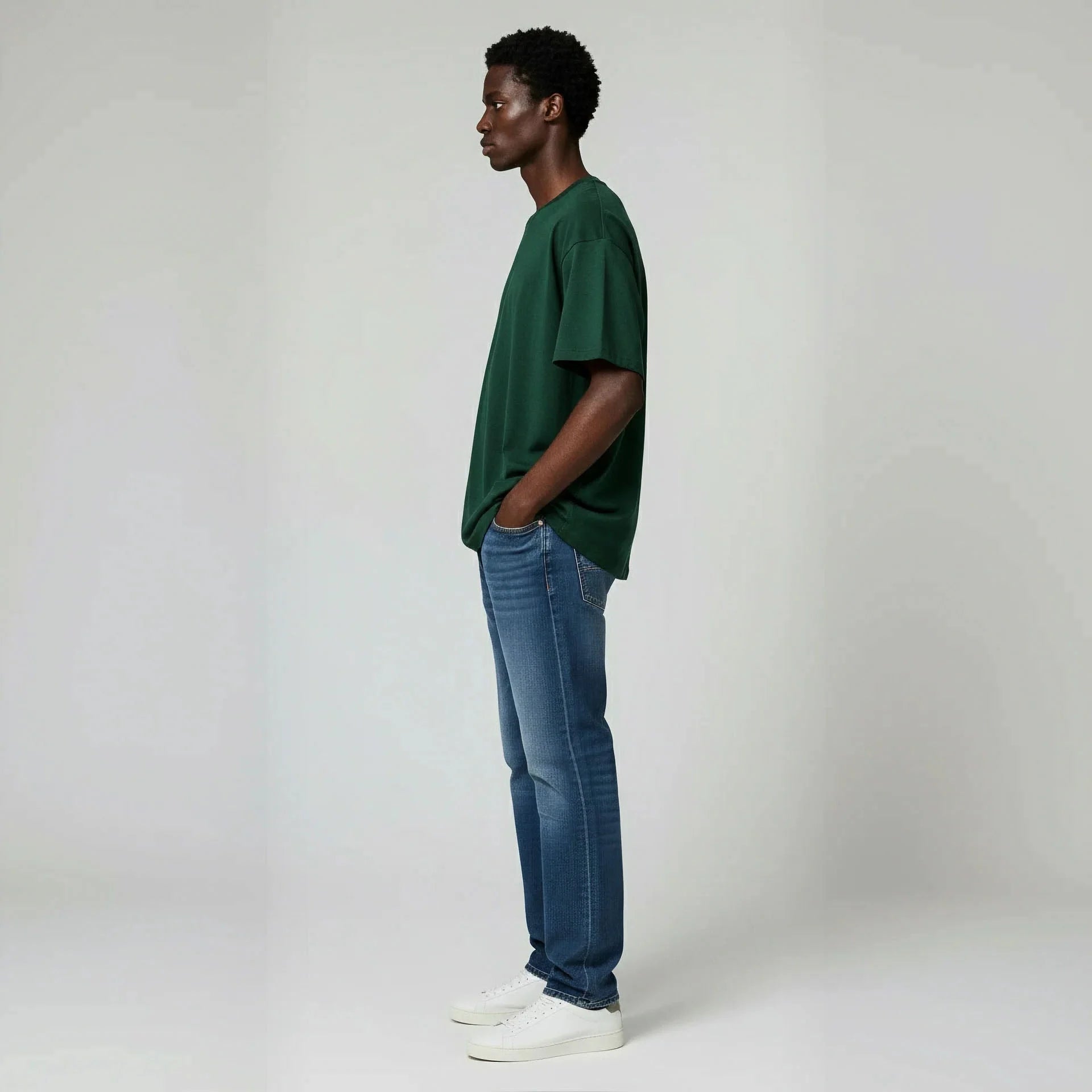 Drop Shoulder Tee shirt- Forest Green-zoom-6