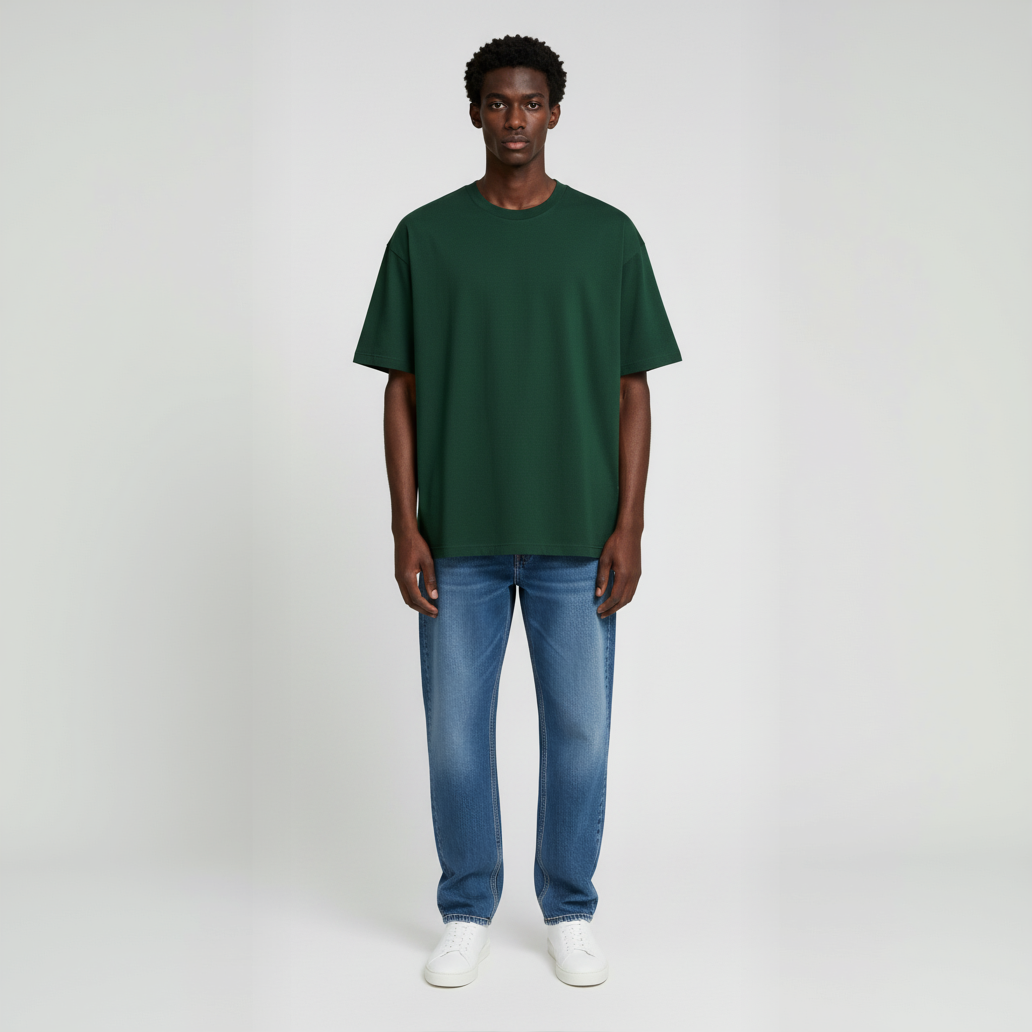 Drop Shoulder Tee shirt- Forest Green-zoom-2